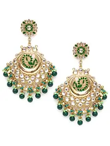 Karatcart Gold Plated Green Meena Peacock Design Kundan Chandbali Earrings for Women