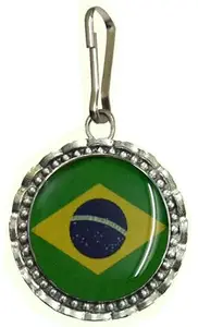 Brazil National Flag Pendant Necklace Chain Locket with Hook (1 Piece) | 27mm Round Alloy Steel | Imported from Thailand