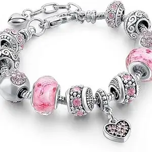 El Regalo Pandora Crystal Diamonds Heart & Beads Bracelet - Elegant, Delicate Gift for Women & Girls | Unique Beaded Design & Fine Craftsmanship