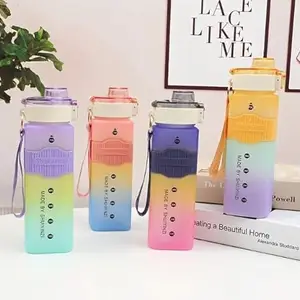 Kresal Motivational Kids Water Bottles With Lock Cover, BPA Free Locking Flip-Flop Lid, Leak Proof Water Bottle with Straw, Ideal For Running, Cycling, School & Office - (720 ml, Multicolor)