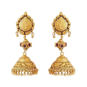 Kushal's Fashion Jewellery Ruby Gold Plated Ethnic Antique Earring - 412221