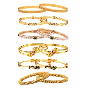KENNICE Combo Of Designer Victoria Bangles, Pearls Bangles, Trendy Gold Plated and Coinage Bangles For Girls & Women - Pack Of 12