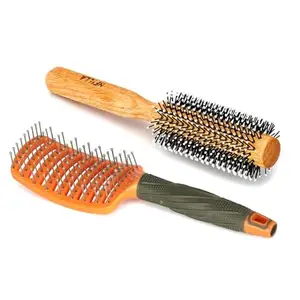Nfilla Wooden Hair Brush Women | Hair Comb Set For Men | Hair Brush Round Men | Rollers For Hair Styling | Wooden Round Hair Roller & Vented Hair Brush and Hair Comb