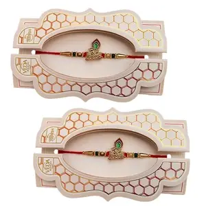 Rakhi for Brother Combo Pack of 2 Traditional Raksha Bandhan Rakhis with Beads & Stones Handcrafted Threads for Bhai (Mor Pankh OM)