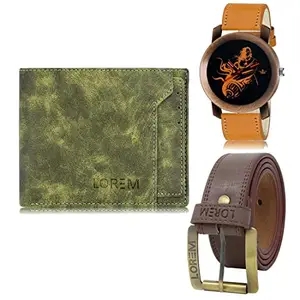 LOREM Mens Combo of Watch with Artificial Leather Wallet & Belt FZ-LR64-WL16-BL02