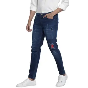 Visit the The Indian Garage Co Store The Indian Garage Co Men Carrot Fit Solid Mid-Rise Stretchable Jeans
