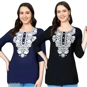 LIBA CREATIONS Rayon Short Kurta for Women | Lakhnavi Chikankari Embroidered Ladies Kurti, Stylish Girls Top, Ethnic Half Kurtas.