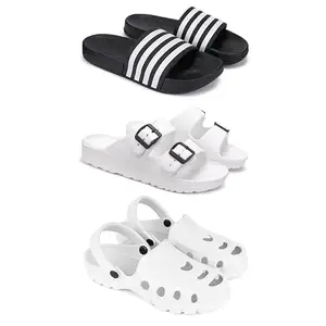 Lightweight,Classic SliderSandals with Clogs for Men-Combo(3)-3024-3113-3139-7 White-2582