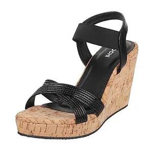 Mochi Women Black Wedge High Heel Fashion Sandal UK/7 EU/40 (34-94)
