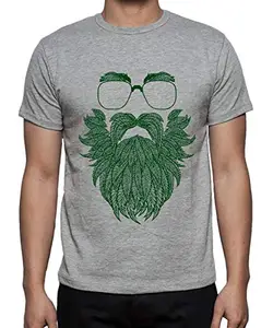 Caseria Men's Round Neck Cotton Half Sleeved T-Shirt with Printed Graphics - Cannabis Beard (Grey, XXL)