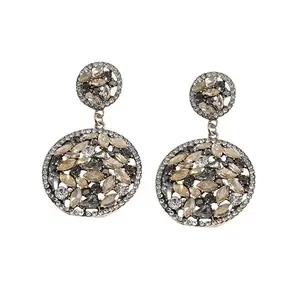 SOHI Women's Circular Cluster Drop Earrings - Chrome & Amber Colour For Casual Wear | Alloy Meterial | Push Pin Closure | Artificial Stone Earrings | Drop Earrings For Woman & Girls