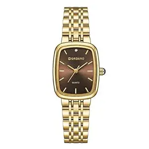 Giordano Analog Quartz Watch for Women with Rectangular Dial, Blue Crown, Silver & Gold Stainless Steel Strap - GZ-60150