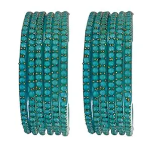 Srijman Glass Bangles Set of 12 for Women | Designer Beaded Gold Accent Chudi Set | Lightweight Traditional Bangles | 20+ Colours Available | Sizes 2.4, 2.6, 2.8