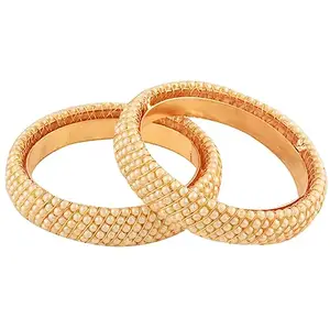 Femmibella Pearlescent Elegance: Adorned with Pearls Gold-Plated 2 Piece Kada Bangle Set