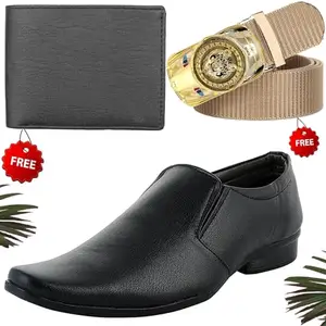 Vitoria Men's PU Formal/Party Shoes | Shoes Combo with Free Wallet & Belt | Stylish & Comfortable | Ideal for Office, Casual Outings, Parties (5534_VTOR-BLK-2003) (Multicolor)(Size: 9UK)