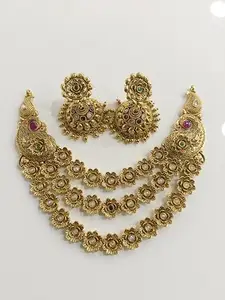 Necklace Set for Women | Pearl and Gold Plated Temple Jewellery Set | Traditional
