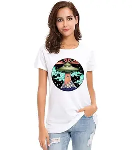 Epiko Women Classic Fit Space Art Casual Style Oversize Tshirt White
