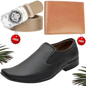 Latest Trendy Formal Shoes/Party Shoes/Shoes Combo with Free Wallet & Belt for Men and Boys (BAZAAR7454_RT-Tan-2003) Multicolor