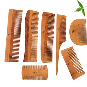 JSKA1 Pure Neem Wood Hair Comb for Women and Men || Dandruff Clean , Anti Hair Fall || Brown, Set of 7