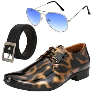 Vitoria Fashionable Men Formal Shoes with Free Belt & Unisex Sliver Blue Sunglasses Combo/9