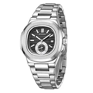 GIORDANO Analog Multifunction Watch for Men – Textured Dial with Cushion Case, Small Seconds Sub-Dial, Stainless Steel Strap & Date Display