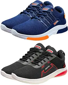 BRUTON Combo Pack of 2 Perfect Sport, Gym & Running Shoes for Men's (Black - Blue, Numeric_6)