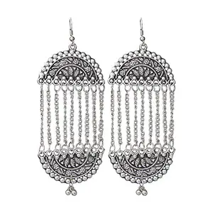 Shashwani's Women's Silver Plated Hook Dangler Hanging Earrings-Silver-PID27053