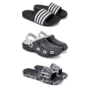 DRACKFOOT Lightweight Classic Slider || Sandals with Clogs for Men-Combo(3)_G-3024-3018-3103-7 Black
