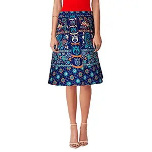Sttoffa Indian Skirt Ethnic Fashion Cotton Wrap Around Knee Length Skirt Indian Dress Blue