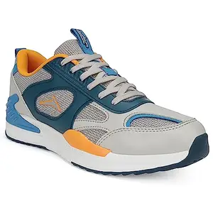 JQR Fashion-02 Sports Shoes, Running, Walking, Lightweight, Gym, Stylish Running Shoes for Men (BS.Gry, ORG.IC, CL.BLU)