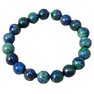 RRJEWELZ 8mm Natural Gemstone Azurite Round shape Smooth cut beads 7.5 inch stretchable bracelet for men & women. | STBR_RR_03110