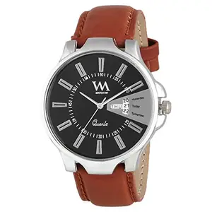 Watch Me Day Date Series Black Analog Leather Quartz Watches for Men Latest Stylish and Boys with Working Day/Date DDWM-007men