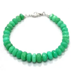 RRJEWELZ Chrysoprase Rondelle Beaded Bracelet – Faceted 8mm Green Stones with Silver Lock – 7 Inch Adjustable link Bracelet for Men & Women|LCBR_RR_02083