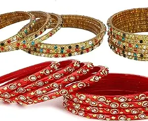 Somil Combo Of Party & Wedding Colorful Glass Bangle/Kada, Pack Of 24, Multi,Red