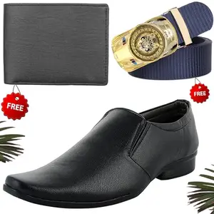 Relaxed Formal Shoes/Party Shoes/Shoes Combo with Free Wallet & Belt for Men and Boys (BAZAAR5529_VTOR-BLK-2003) Multicolor