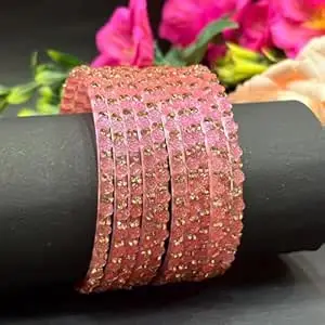 Bangle Women's Traditional designer glass zircon bangles set with rose pattern and golden stone work stylish for occasional wear(Pack of 12 Pcs)