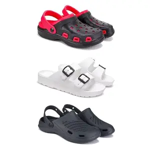 DRACKFOOT-Lightweight Classic Clogs || Sandals with Slider Adjustable Back Strap for Men-Combo(5)-3017-3113-3146-10 Black