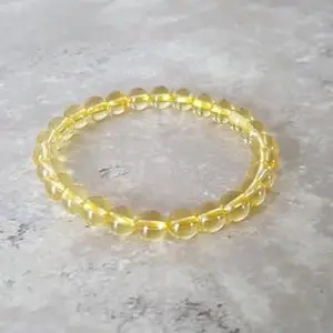 LKBEADS Natural Citrine 6mm Round Shape Smooth Cut Beads 6.5 inch Stretchable Bracelet for Men & Women.|STBR_RR_02779_6.5