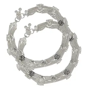 Nakabh Indian Traditional White Metal Anklets Payal Pair for Women Girls with Attached Ghungroo (1905506)