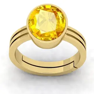 RRVGEM YELLOW SAPPHIRE RING Pukhraj Gemstone Gold Plated Ring Adjustable Ring 5.25 Ratti 5.00 Carat NATURAL Yellow Sapphire RING For Men And Women By LAB -CERTIFIED