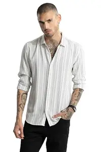 SNITCH Men's Cotton Quartet White Spread Collar Stripe Slim Fit Shirt