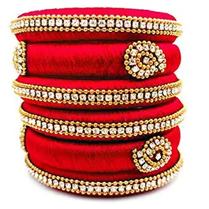 pratthipati's Silk Thread Bangles New Plastic Bangle Set For Women's New Model (Red) (Pack of 6) (Size-2/4)