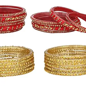 Colorful Glass Bangles/Kada Set Combo Ornamented With Colourful Chips & Beads_D616 (AkBang2-FS1.d_bang)