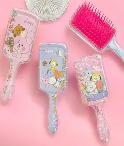 HomeoCulture Store BTS Character Desing Hair Brush, Unicorn Hair Brush with Ball-tipped Nylon Bristle & Air Cushion Anti Static No Frizz Comb for Women Girls, Detangler Brush