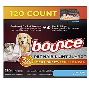 Bounce Pet Hair and Lint Guard Mega Dryer Sheets for Laundry, Fabric Softener with 3X Pet Hair Fighters, Fresh Scent, 120 Count (!!"" 0 1 Box of 120)