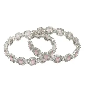 NVR Women's Set of 2 Pink AD-Studded Bangles