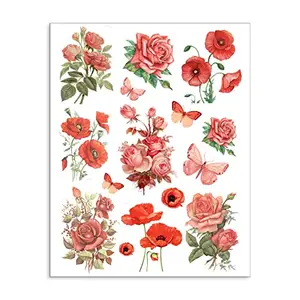 Little Birdie Little Birdie Deco Transfer Sheet Roses and Poppies 10inch X 7.5inch Pack of 3