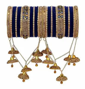Rijoli Bridal Latkan Bangle/Chuda set Studded with Designed Beads for Women/Girl (Pack of 42) (2.2, Blue)
