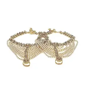 Antique Traditional Kundan Pearls Stone gold Plated Payal/Anklet for Women and Girls