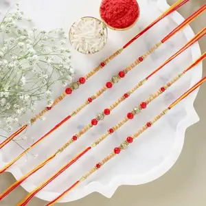 fnp Sneh Ethnic Wooden Beads Rakhis Set of 5 for Brother, Bhaiya, Bhai